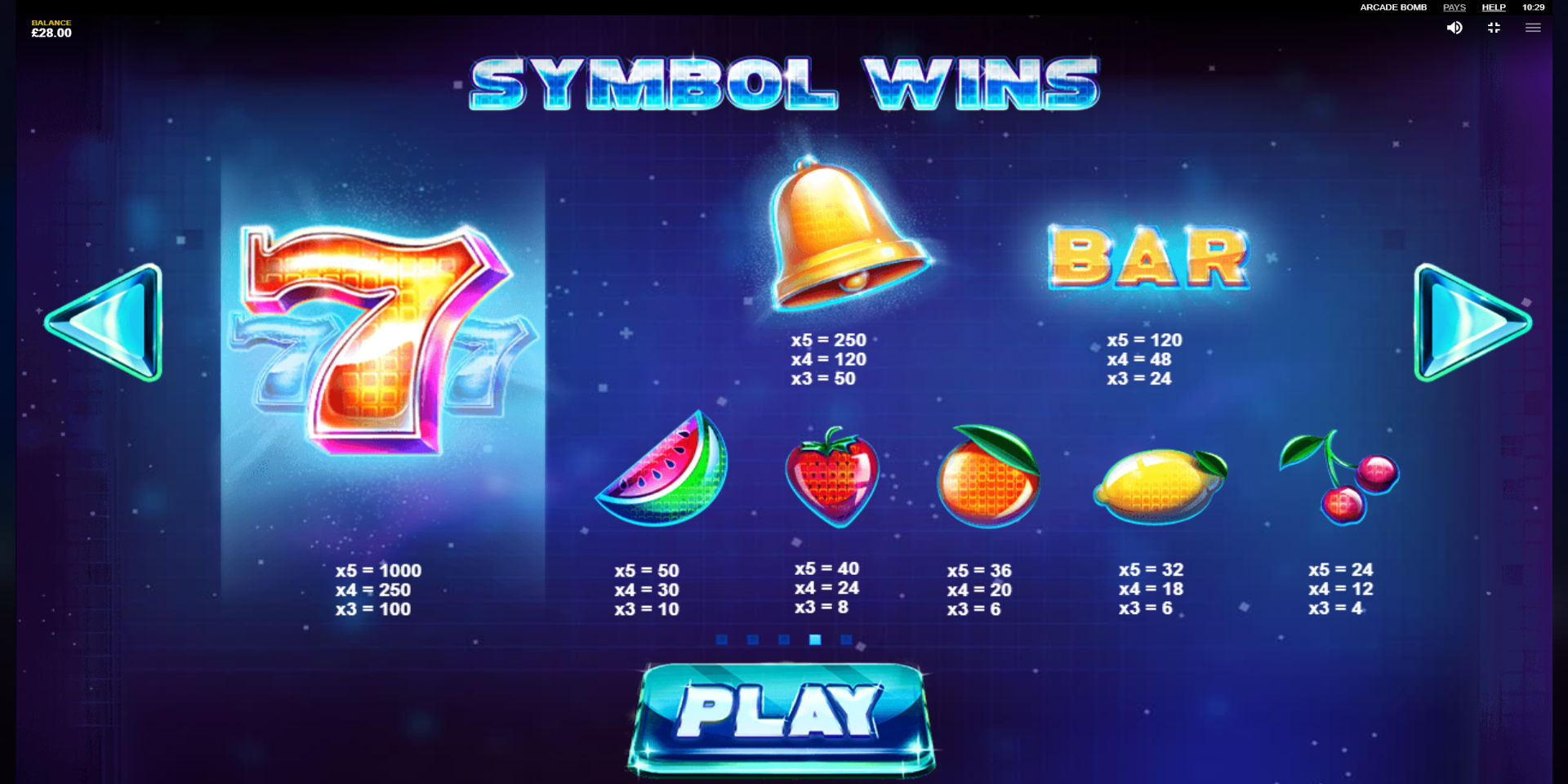 Arcade Bomb slot game Symbol WINS Paytable Arcade Bomb slot game Symbol WINS Paytable