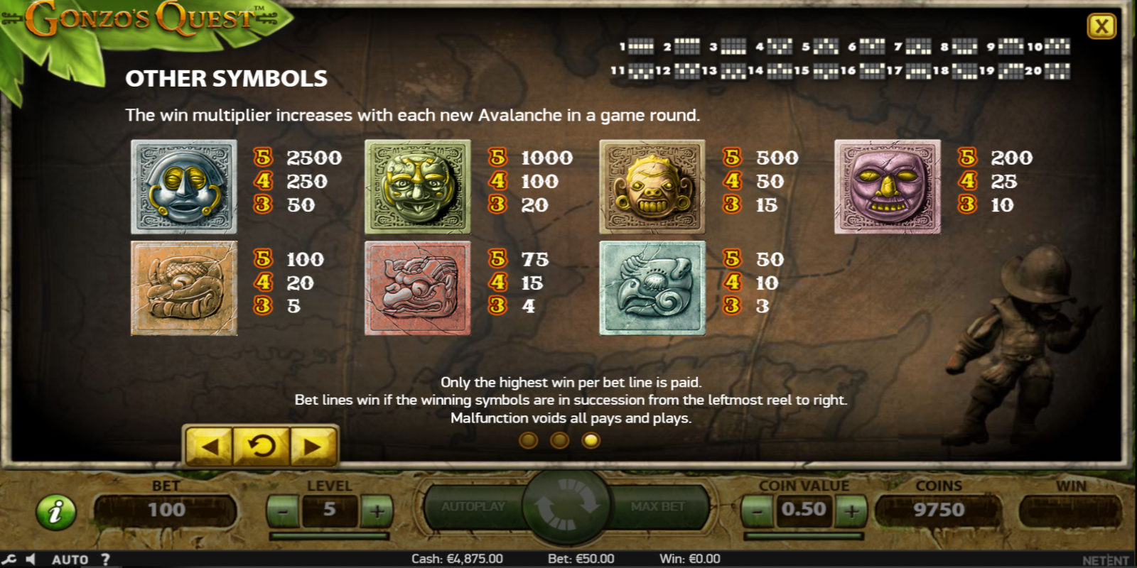 Gonzo's Quest slot game Symbol Wins