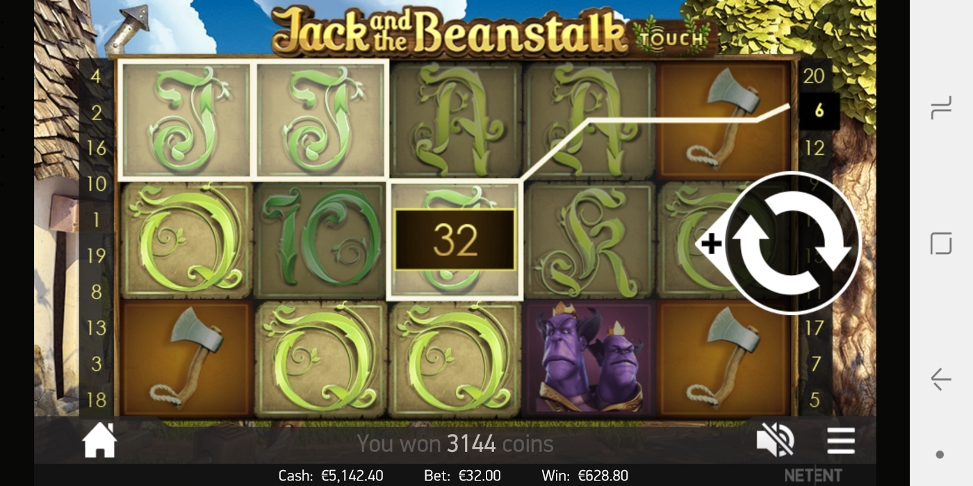 Jack and the Beanstalk slot game Big Win during mobile gameplay