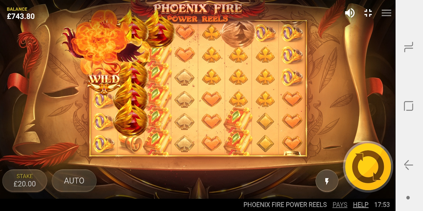 Phoenix Fire Power Reels slot game Phoenix Wildfire feature - mobile phone gameplay Phoenix Fire Power Reels slot game Phoenix Wildfire feature - mobile phone gameplay