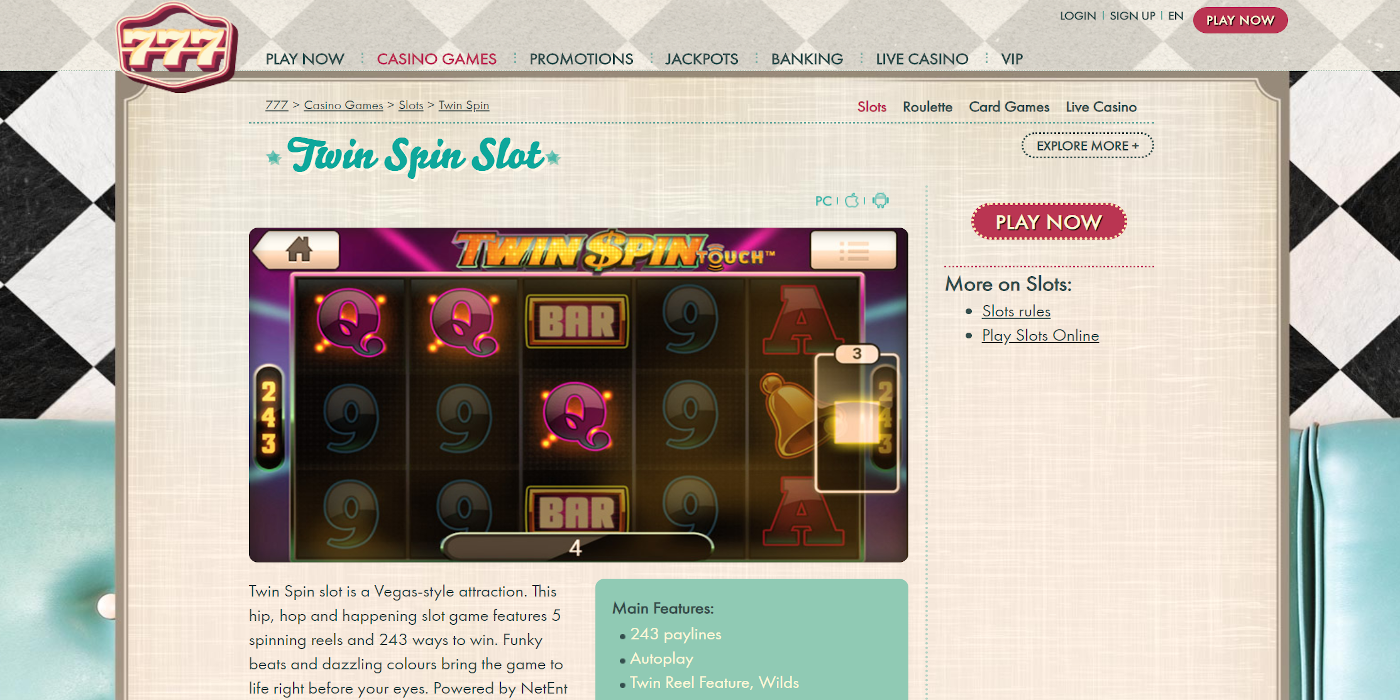 Twin Spin slot game Play now in 777 Casino Twin Spin slot game Play now in 777 Casino