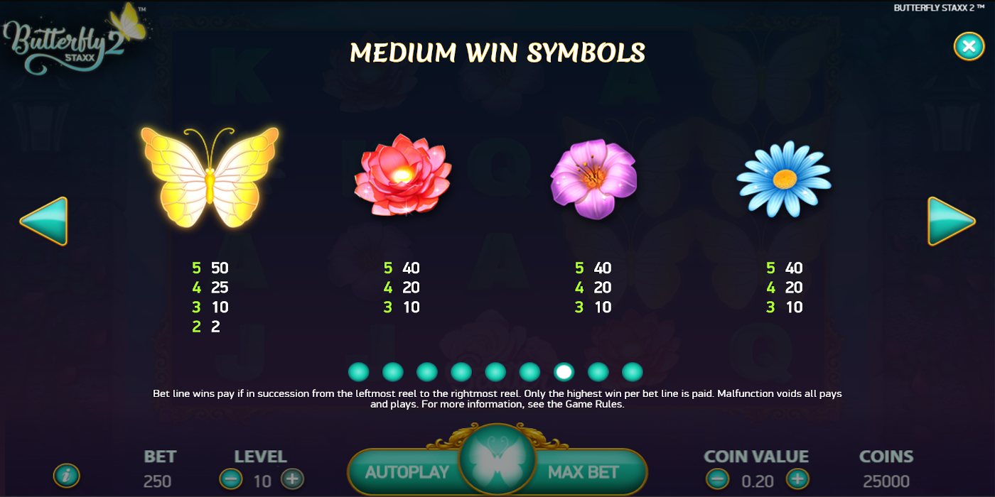 Butterfly Staxx 2 slot game Medium Win Symbols PayTable