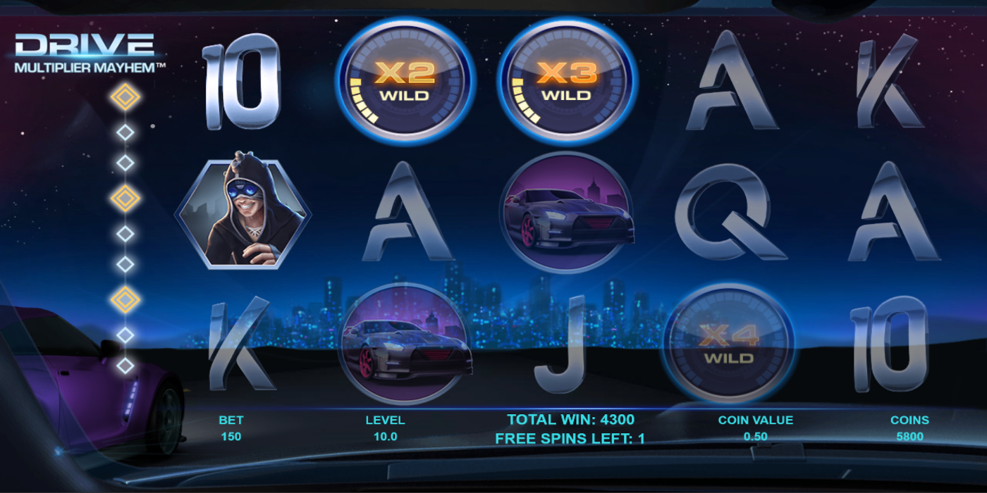 Drive slot game Multiplier Wilds Feature