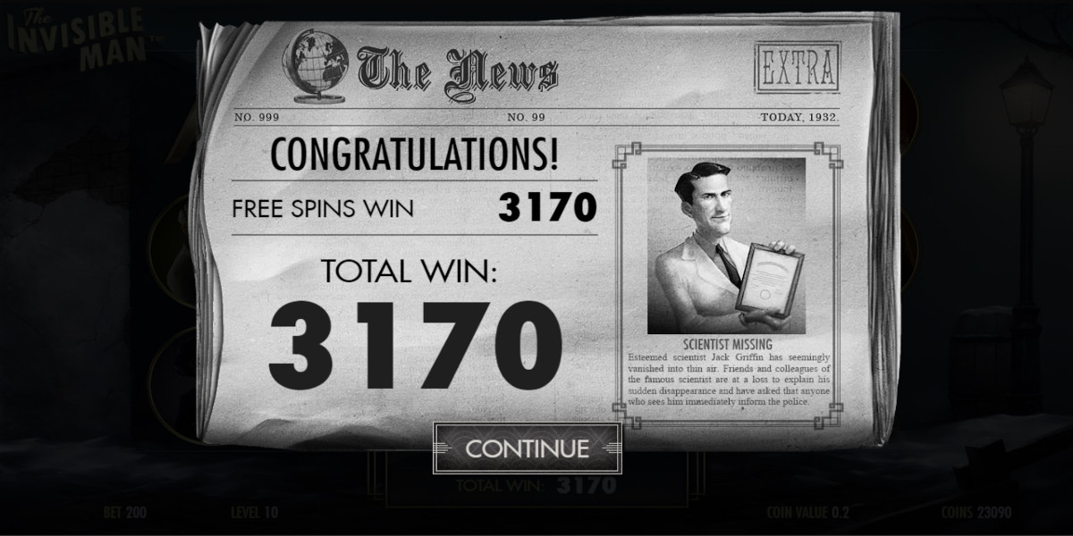 The Invisible Man slot game Total Free Spins Win