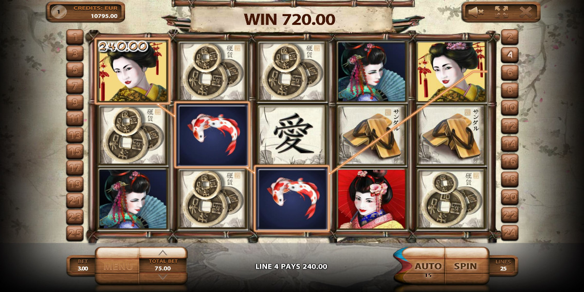 Geisha slot game Gameplay Win