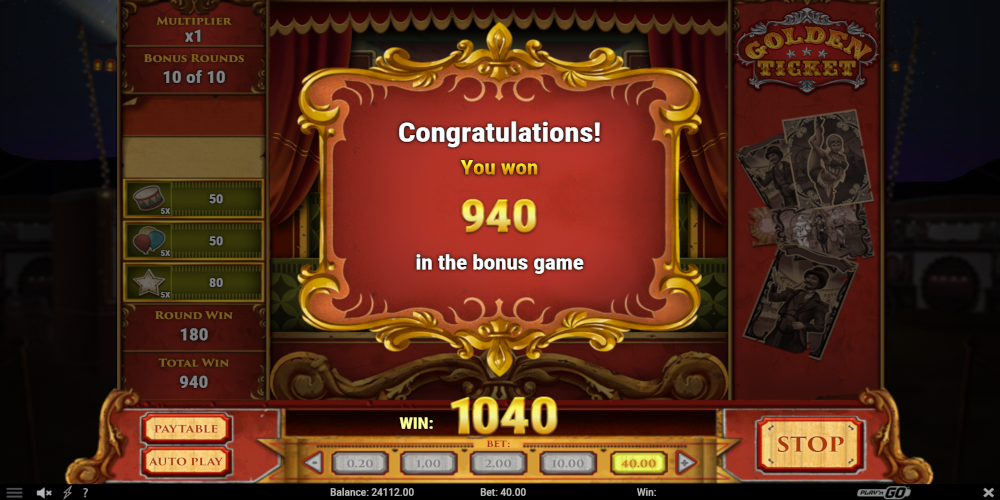 Golden Ticket slot game Win