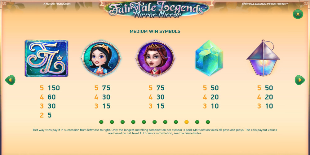 Fairytale Legends Mirror Mirror slot game High and Medium win symbols Fairytale Legends Mirror Mirror slot game High and Medium win symbols