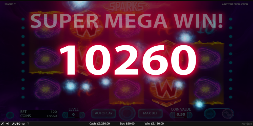 Sparks slot game Super Mega Win