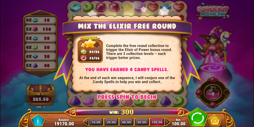 Sweet Alchemy slot game 4 Candy Spells earned Sweet Alchemy slot game 4 Candy Spells earned