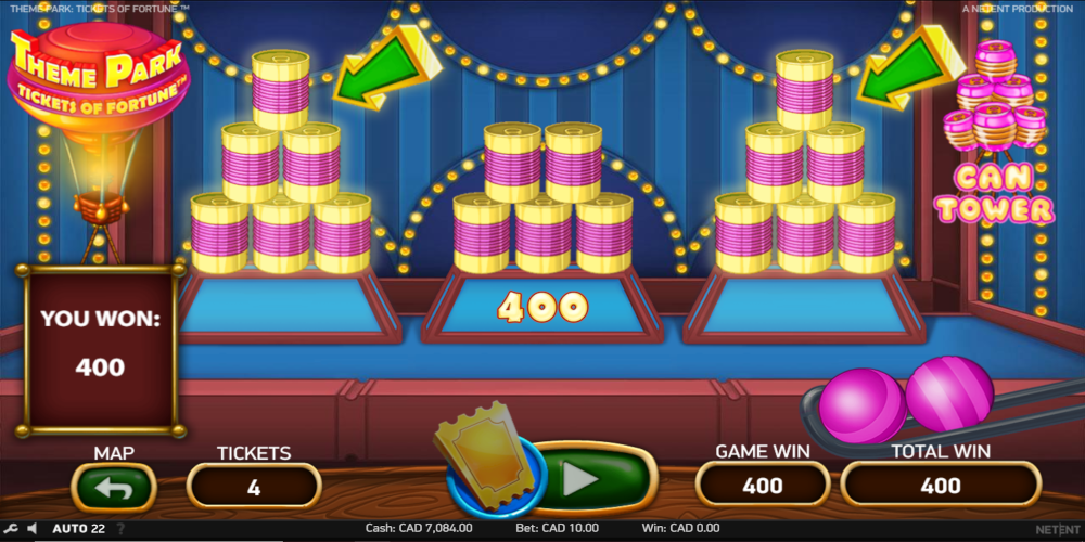 Theme Park Tickets of Fortune casino game Can Tower feature