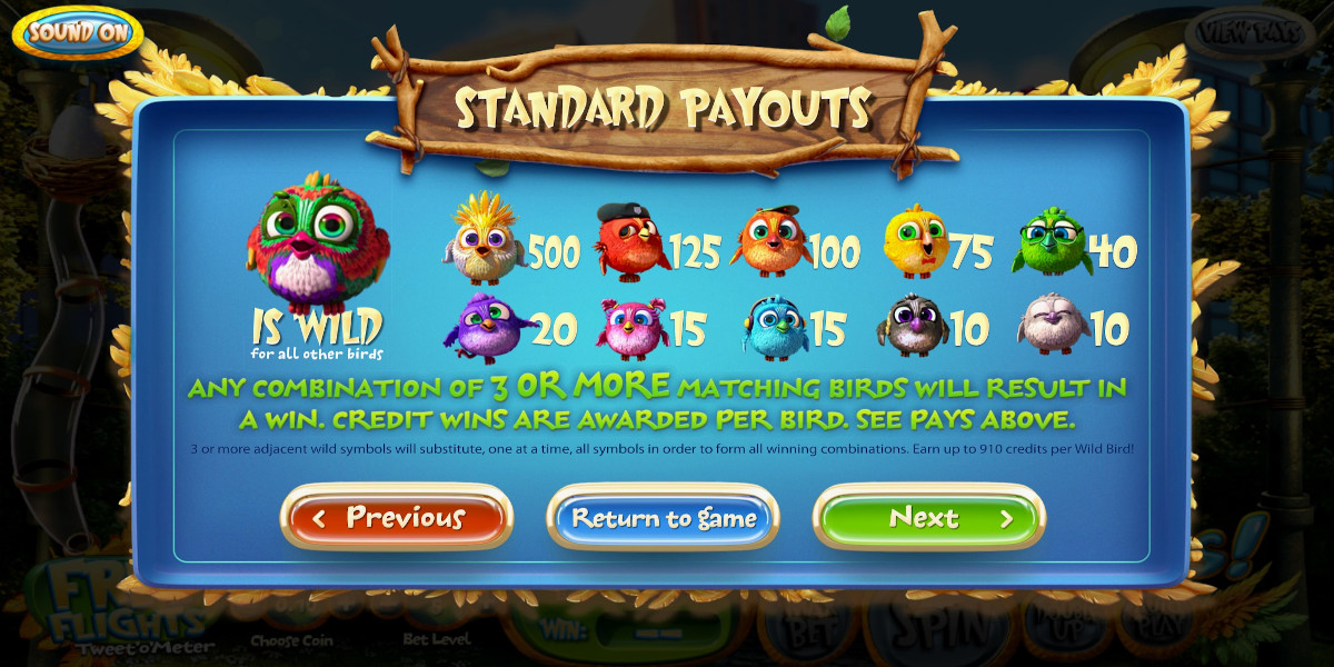 Birds! slot game PayTable