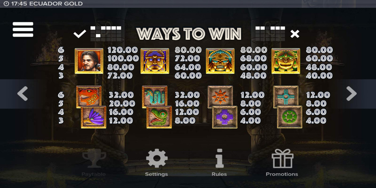 Ecuador Gold slot game PayTable