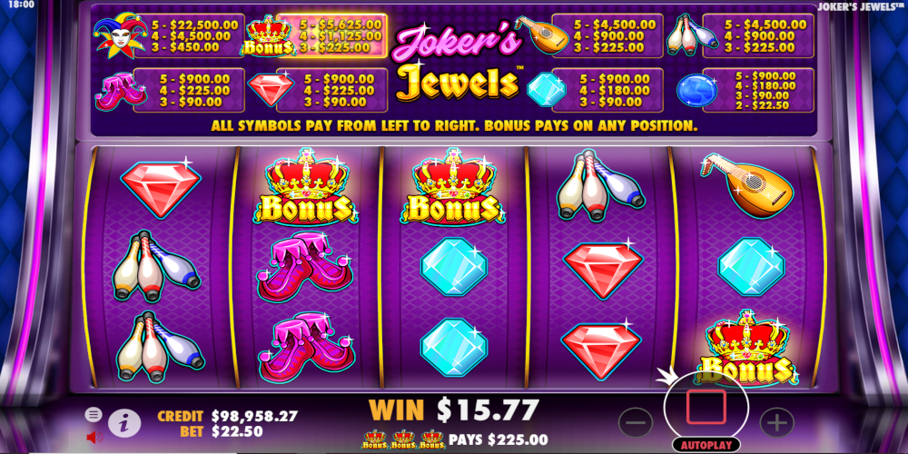 Joker's Jewels slot game Bonus symbols won Joker's Jewels slot game Bonus symbols won