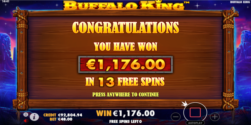 Buffalo King slot game Win during Free Spins