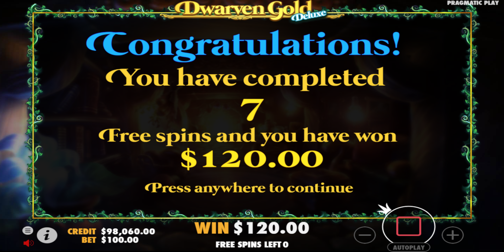 Dwarven Gold slot game Win during Free Spin