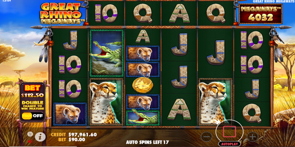 Great Rhino Megaways slot game GamePlay
