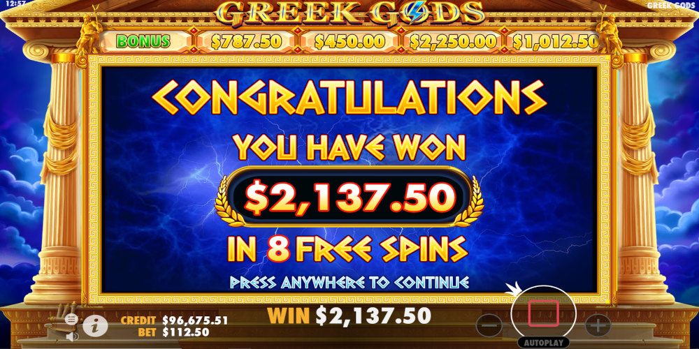 Greek Gods slot game Win during Free Spins