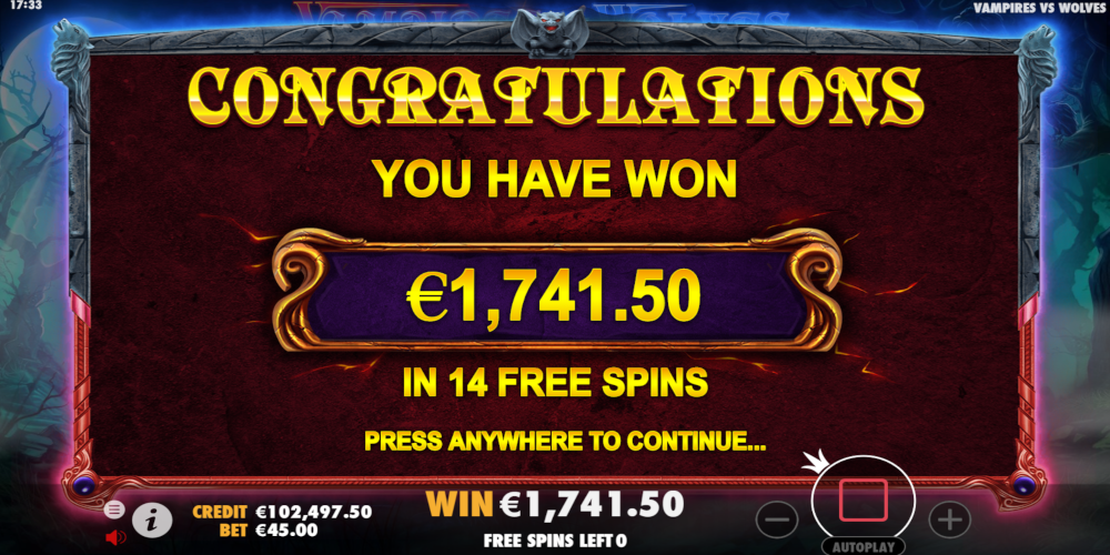 Vampires vs Wolves slot game Win during Free Spin Vampires vs Wolves slot game Win during Free Spin