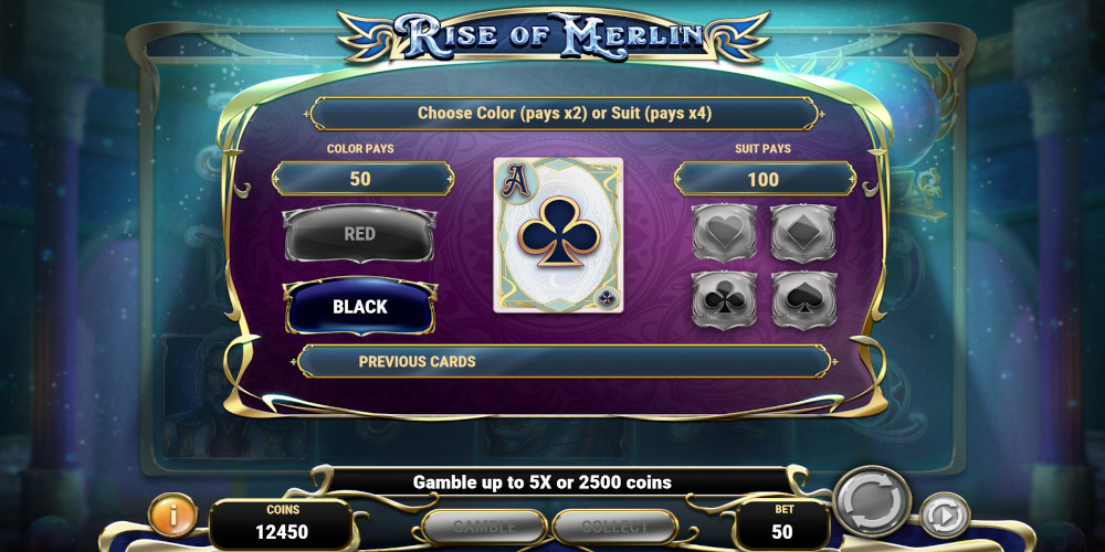 Rise of Merlin slot game Gamble feature (Risk game) let you double you win Rise of Merlin slot game Gamble feature (Risk game) let you double you win