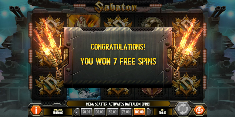 Sabaton online casino slot 7 Free Spins won
