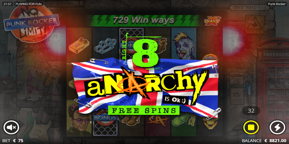 Punk Rocker slot game 8 Free Spins bonus