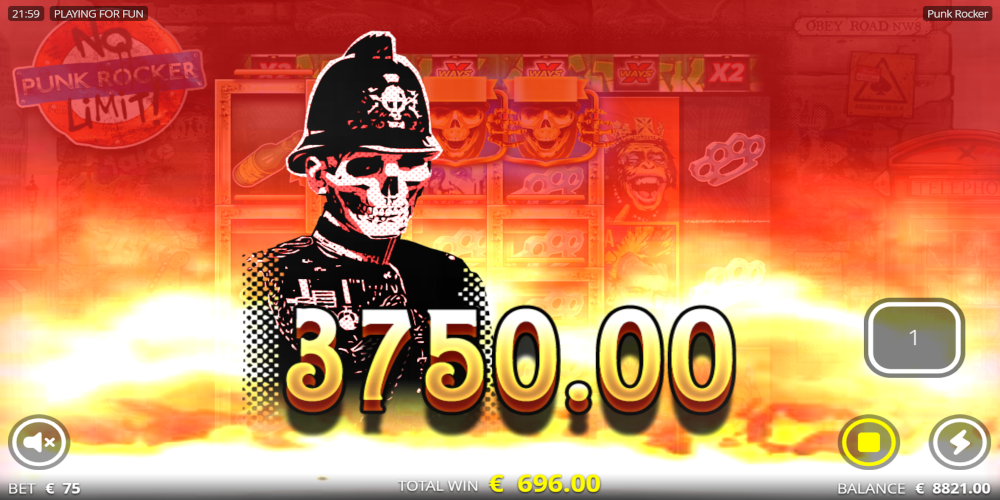 Punk Rocker online slot Big Win payout on free game version