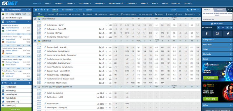 1xbet betting sports