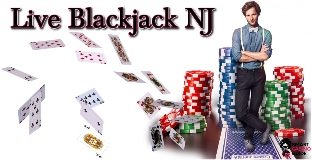 Live Blackjack NJ - Casino cards with chips and guy