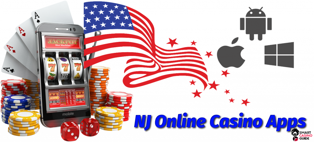 US flag, Mobile Phone, chips -NJ Online Casino Apps