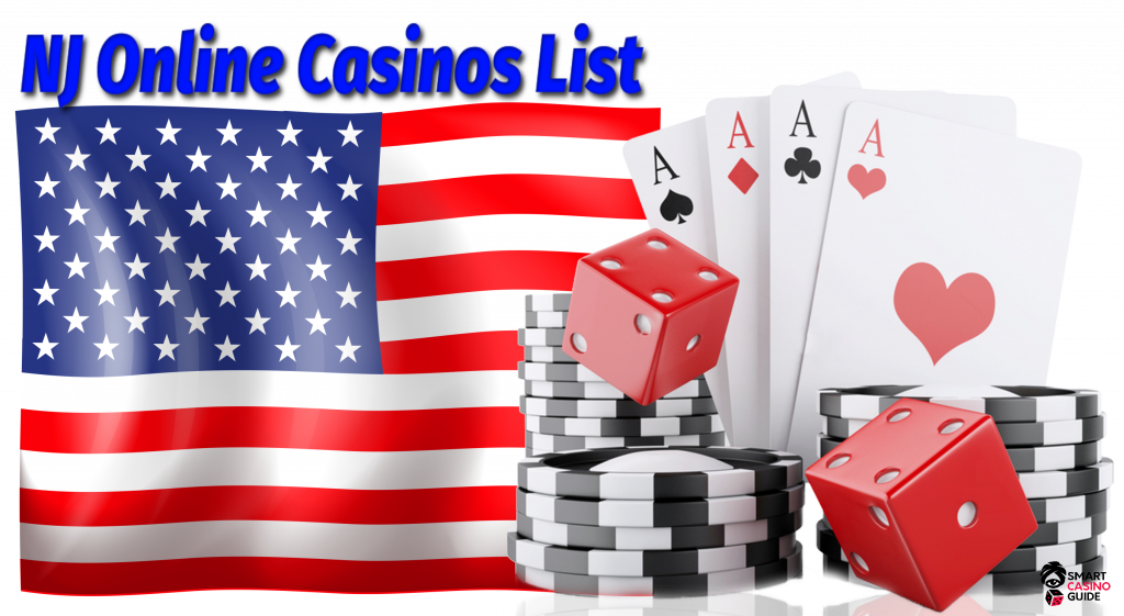 best nj online casinos list - NJ, usa flag, cards, dice, chips