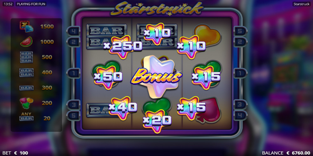 Starstruck slot game Bonus game