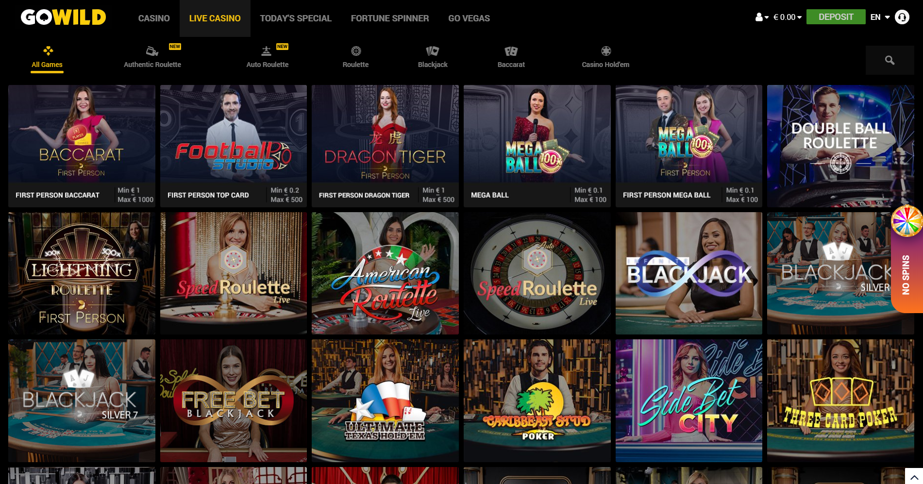 gowild live casino - dragon tiger mega ball infinite blackjack baccarat ultimate texas holdem three card poker roulette