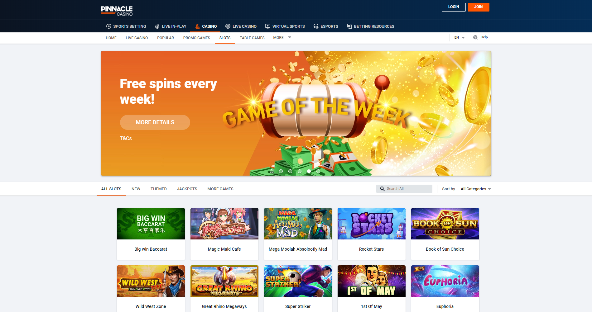 pinnacle casino slots - book of sun euphoria wild west rocket stars great rhino megaways