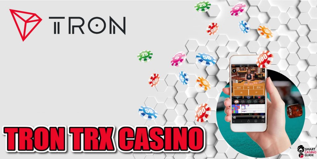 tron trx casino, Tron logo, smartphone, casino game, slots, dice, chips