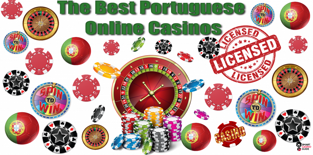 The Best Portuguese online casinos, licensed sign, soccer balls, poker chips, roulette wheel