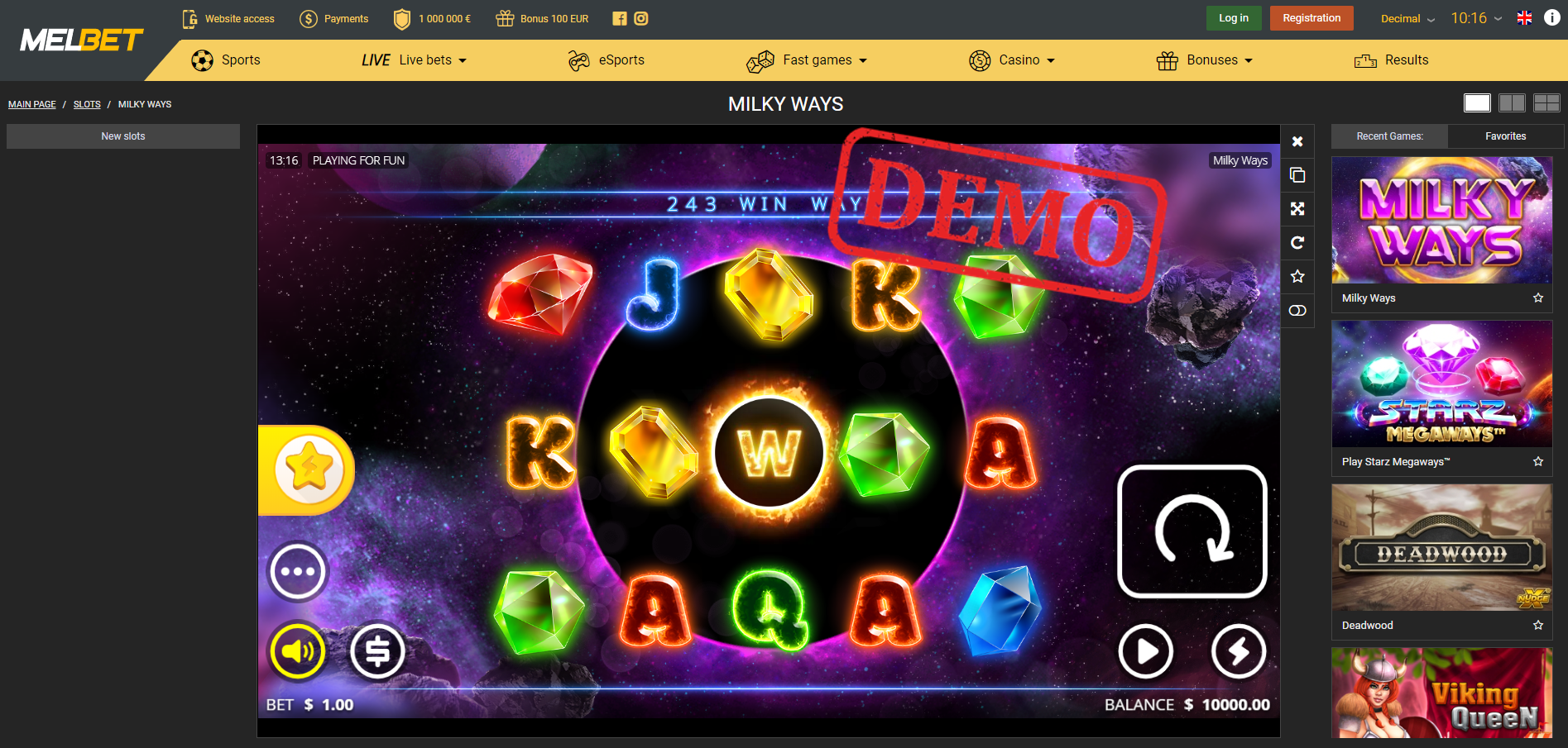 melbet slots demo mode milky ways nolimit city deadwood