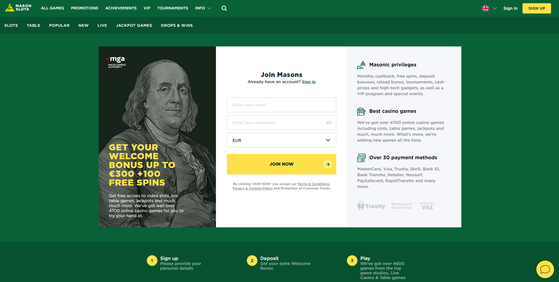 mason slots website front page login registration