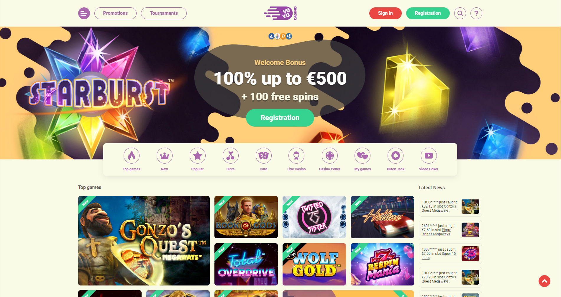 yoyocasino front page gonzo's quest wolf gold hotline book of gods starburst diamonds