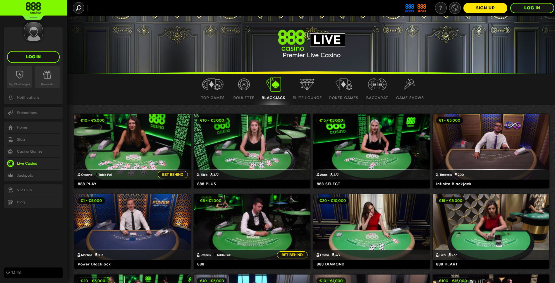 888 casino blackjack live dealers 888 exclusive lounge