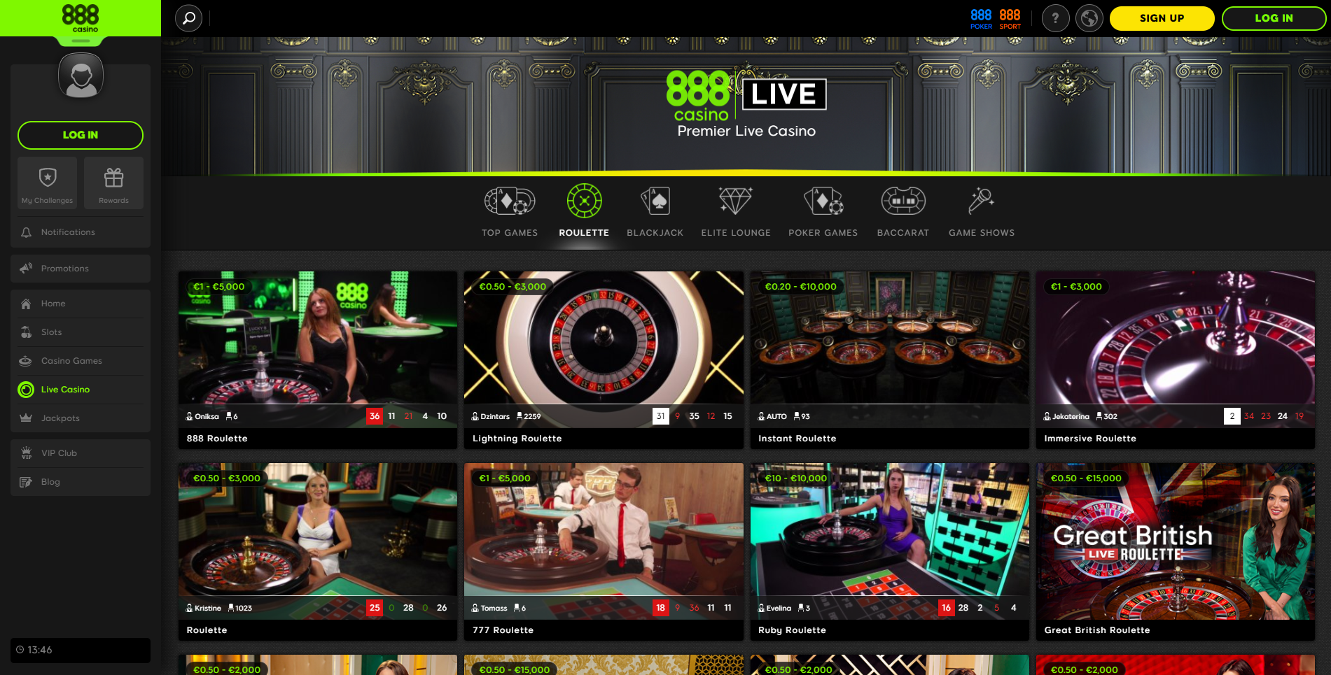 888 casino roulette lightning roulette lounge live dealers