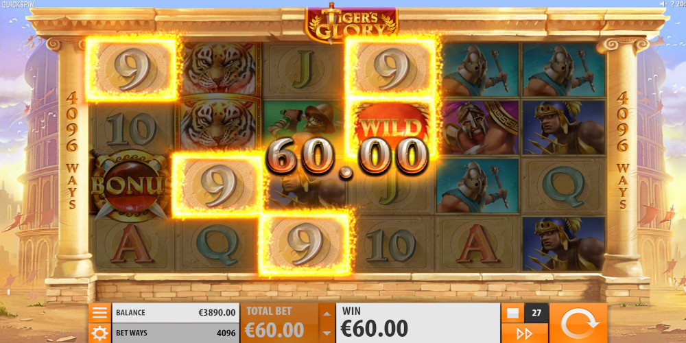 Online Tiger's Glory casino slot game Gameplay Win