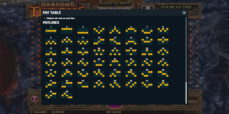 Dragon's Thrones slot game by Habanero has 50 paylines