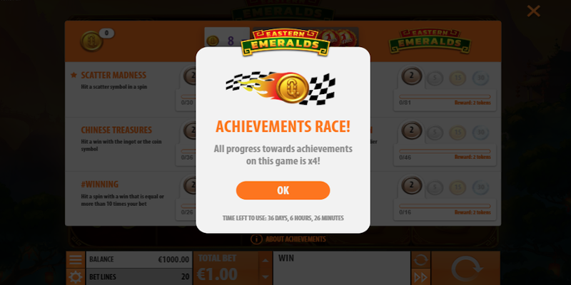Quickspin Token games has Achievements Race feature