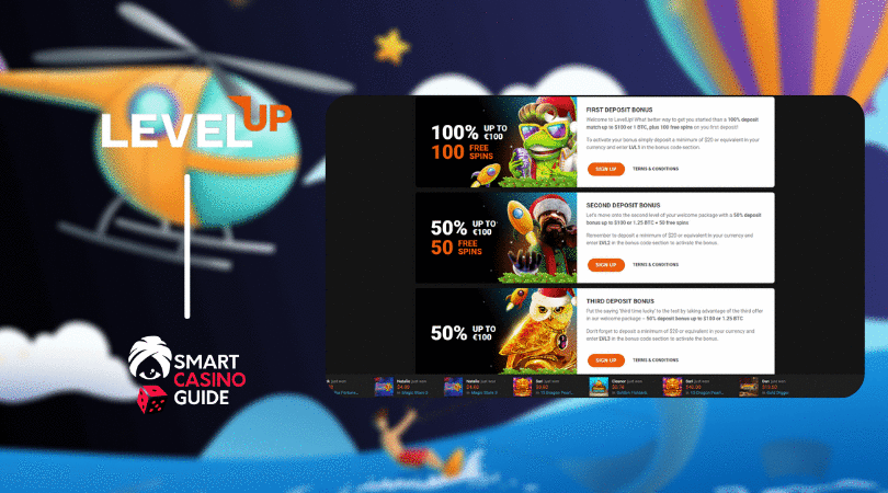 levelup casino review level up casino review slots 100% bonus 100€ 1 BTC bitcoin smartcasinoguide