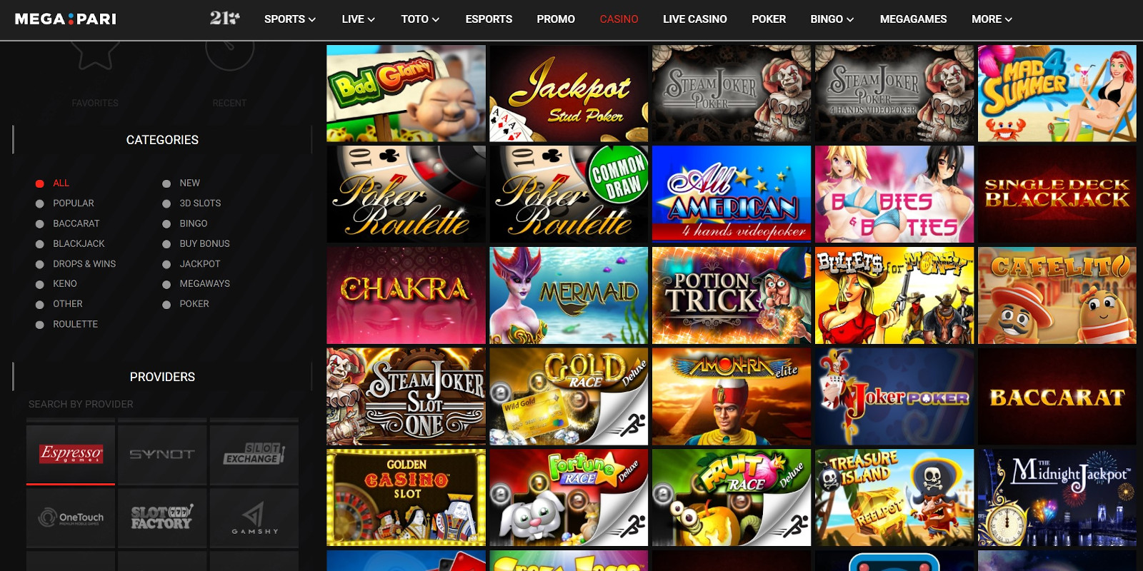 Megapari casino is the best to play Espresso games slots and live dealer casino games