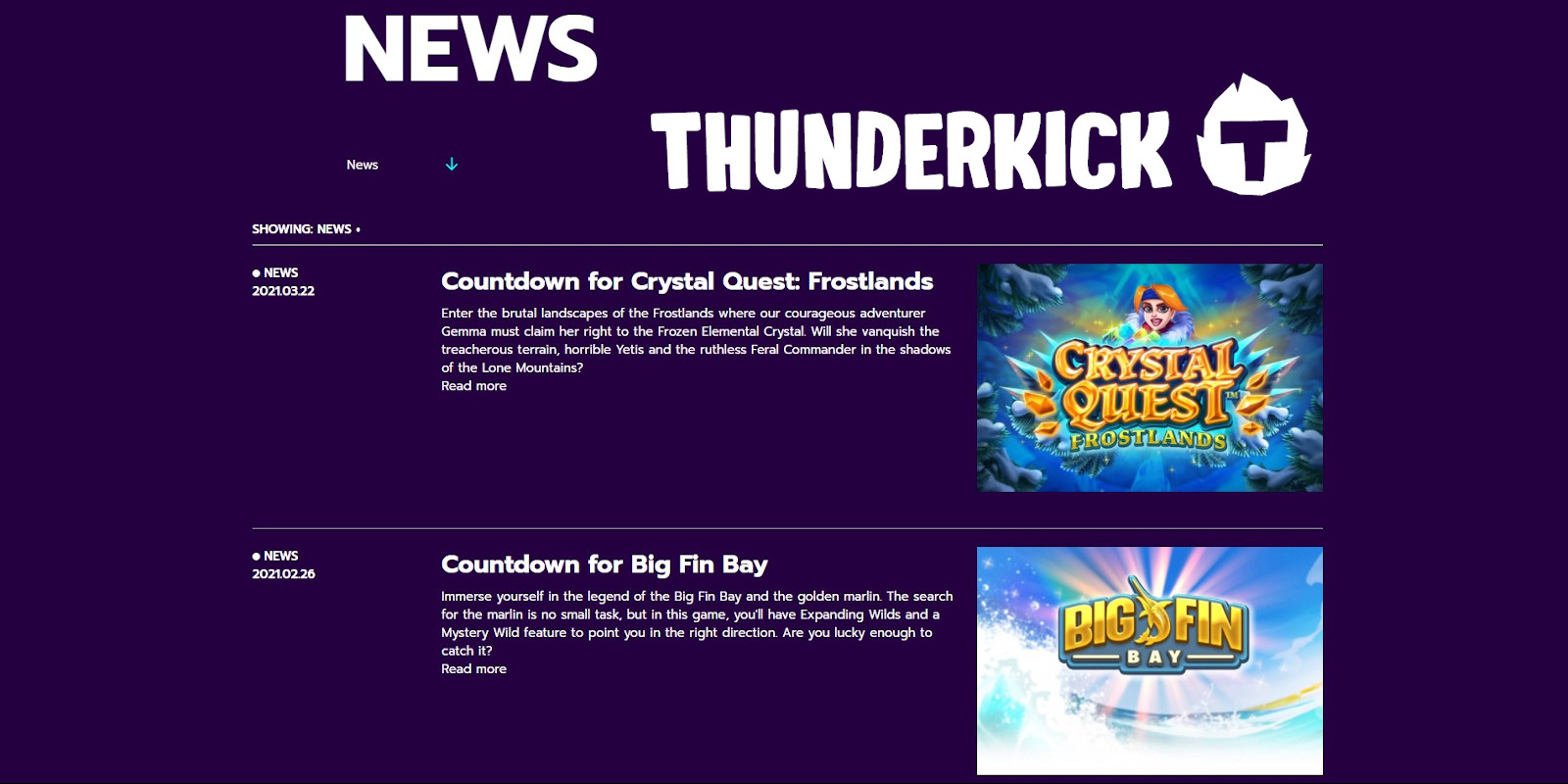Crystal Quest and Big Fin Bay are the two newest slots by Thunderkick