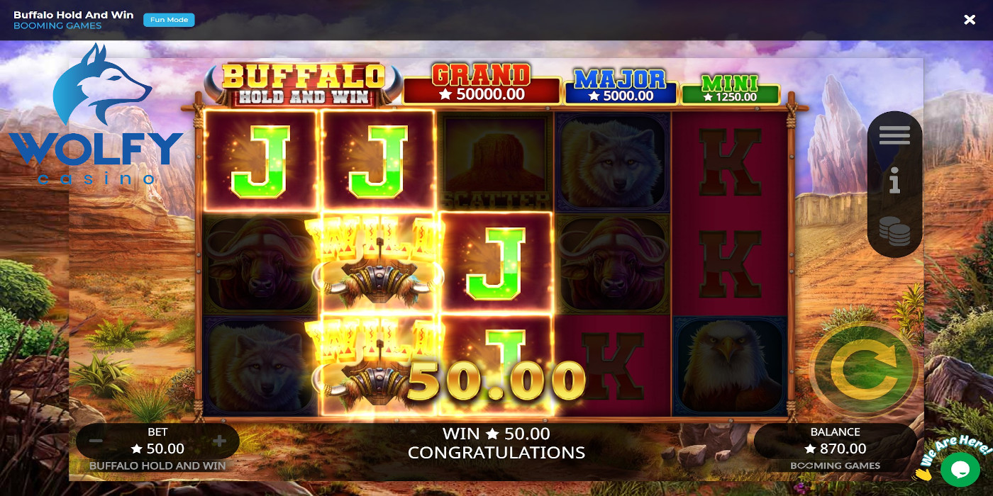 Buffalo Hold and Win in DEMO mode on WolfyCasino - this is one of the Booming Games no deposit bonus casino Buffalo Hold and Win in DEMO mode on WolfyCasino - this is one of the Booming Games no deposit bonus casino