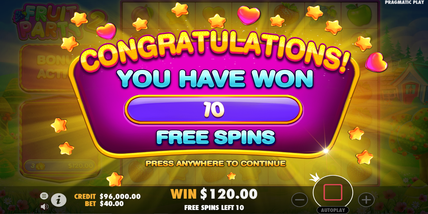 Fruit Party 2 free play spins let you make max win - 5000x your bet