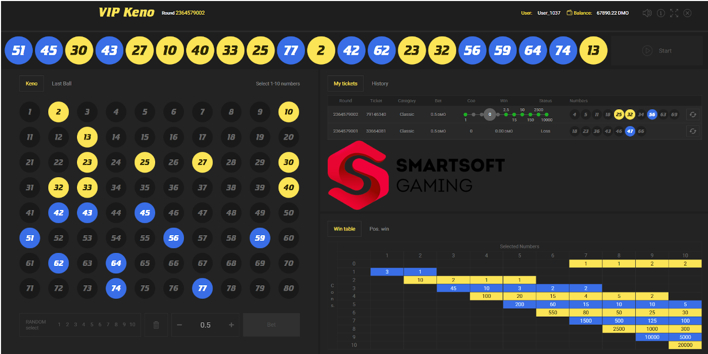 Play SmartSoft Gaming KENO online - VIP KENO one of the most popular