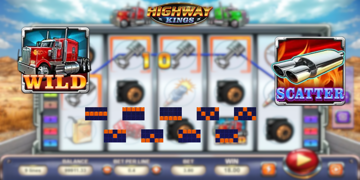 Highway Kings slot machine has only 10 paylines but offers Wild and Scatter features Highway Kings slot machine has only 10 paylines but offers Wild and Scatter features
